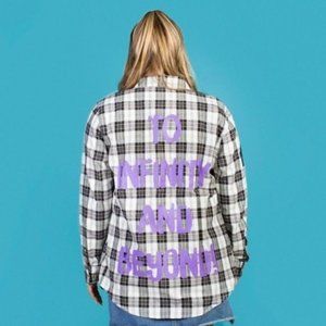 Cakeworthy Disney Buzz Lightyear Flannel Shirt S Black White Plaid Toy Story Top